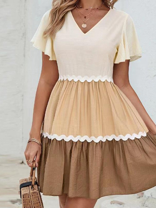 V neck Tricolour Summer Dress