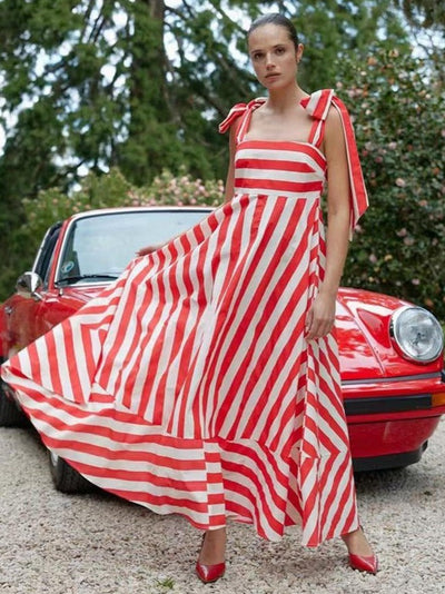 Striped Knotted Strap Maxi Dress