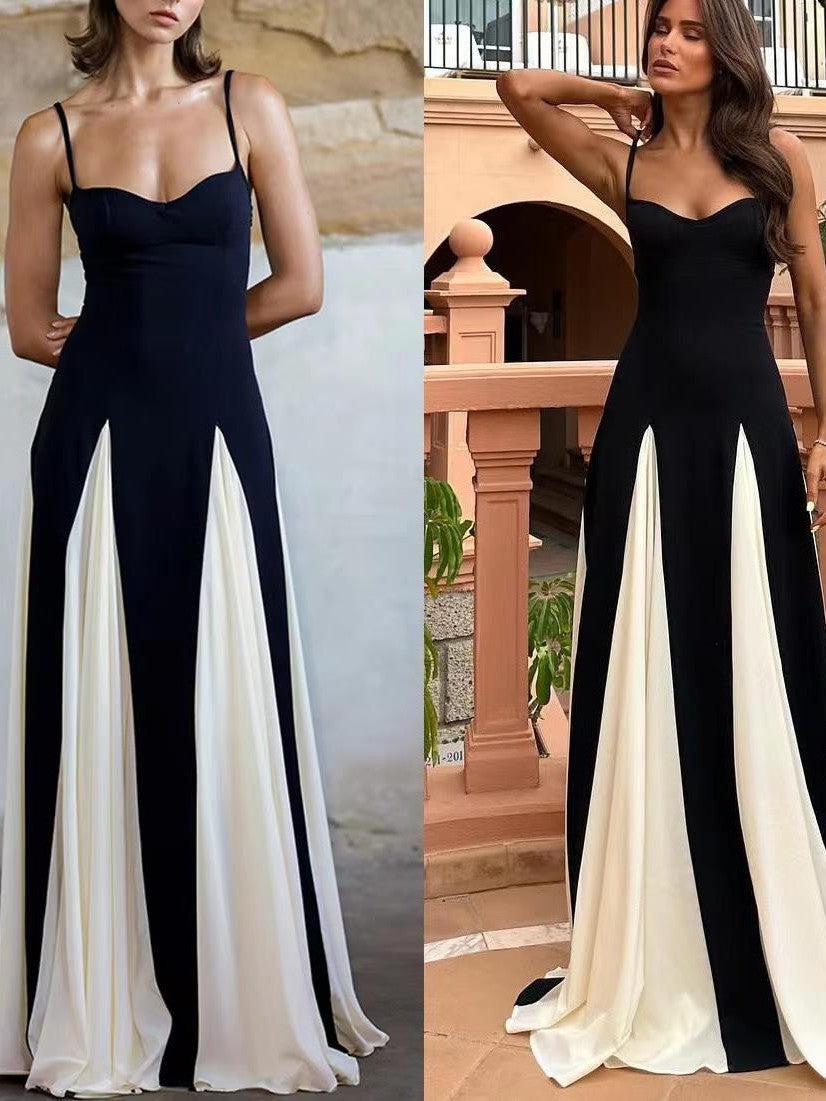 Monochrome Spagetti Strap Evening Maxi Dress