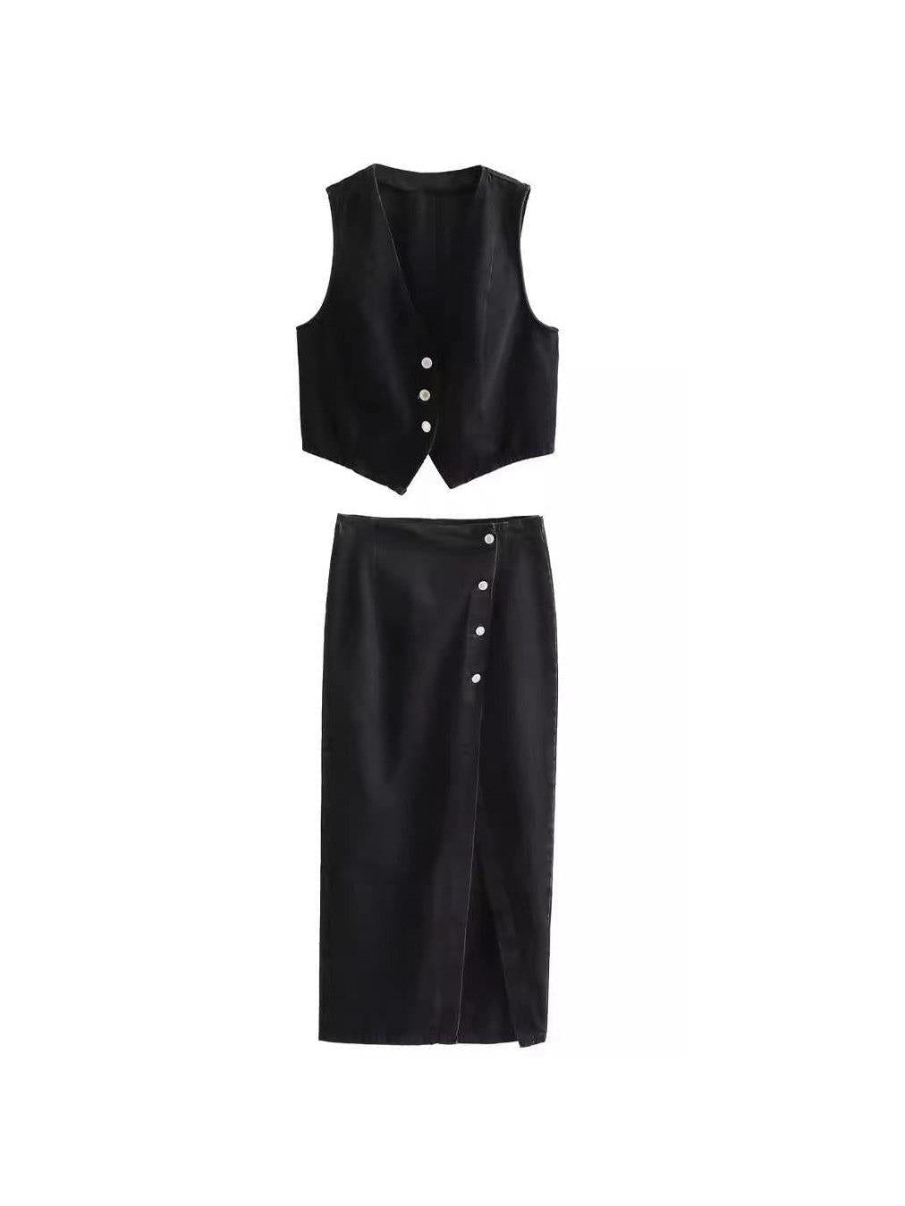 Denim Vest Waist Coat & Slit Skirt Coord Set