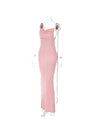 Pink Cowl Neck Backless Maxi Dress