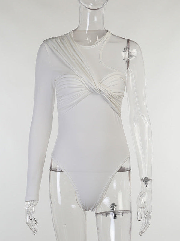 Ruched One Shoulder Pleated Bodysuit