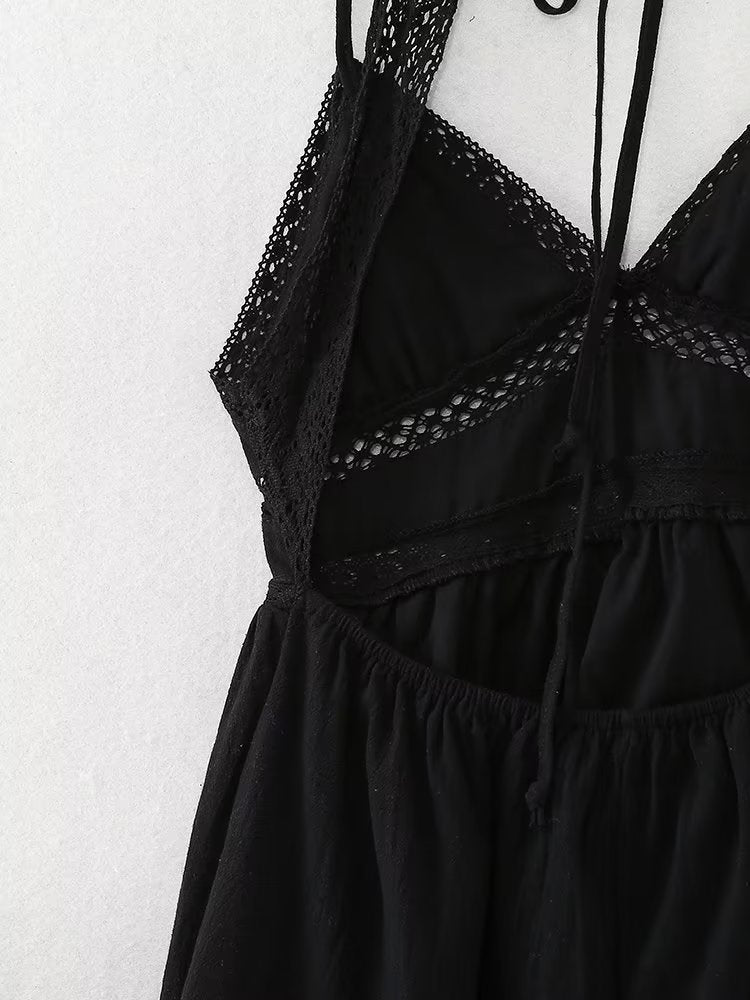 V Neck Embroidered Lace A Line Dress