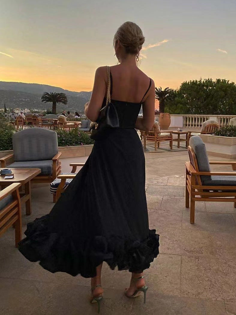 Suspenders Large Swing Three Dimensional Floral A line Dress