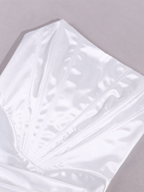 Satin Boning Corset Tube Top High Slit Dress