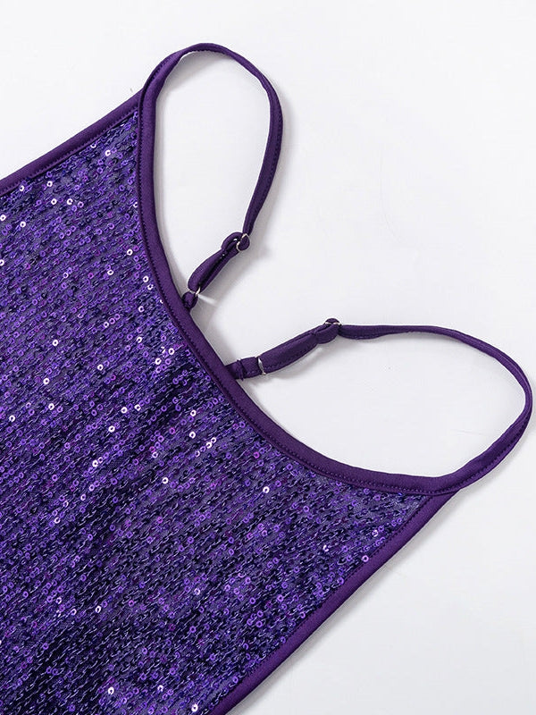 Backless Sequins Split Strap Maxi Dress