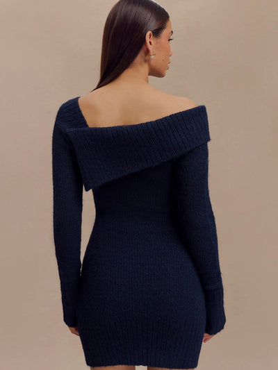 Off Shoulder Knitted Short Bodycon Dress