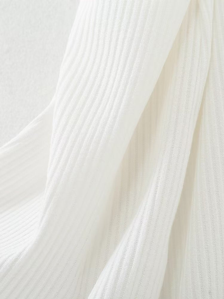 Halterneck Backless White Hollowout Ribbed Dress