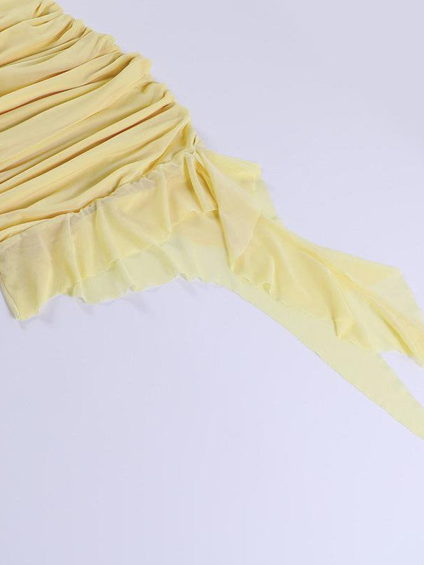 Halterneck Mesh Plunge V Neck Dress