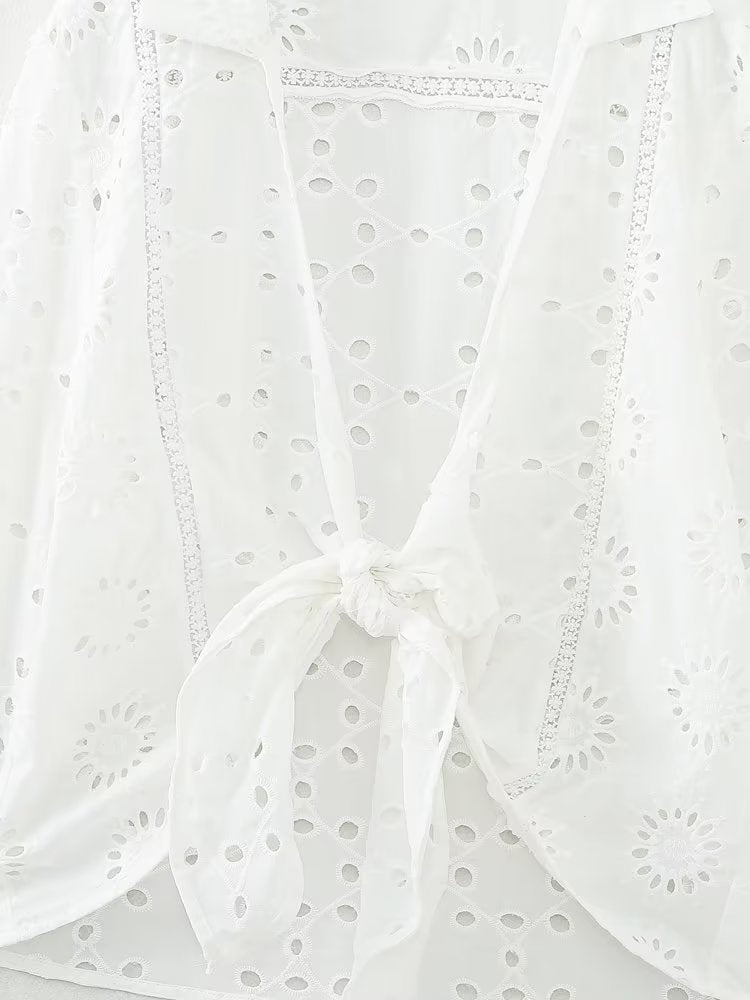 Embroidered Bow Tie Top