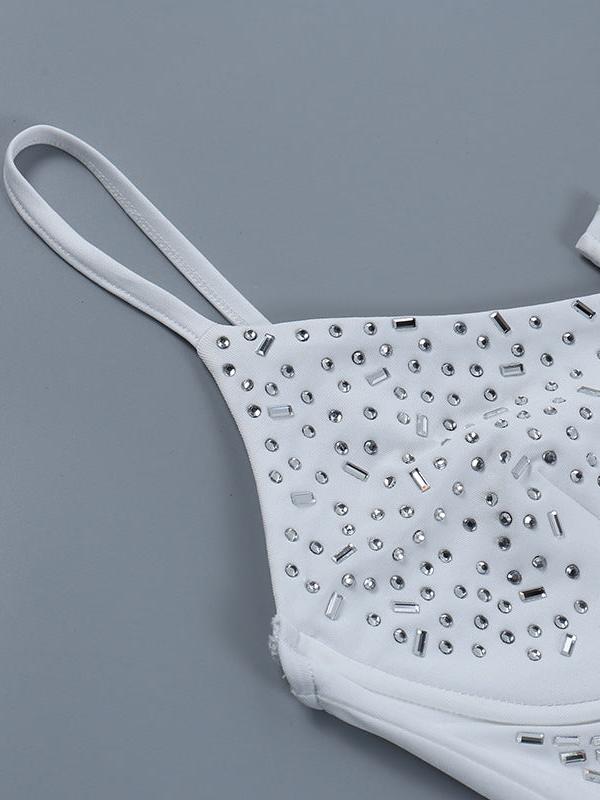 Spaghetti Strap Rhinestone Sheath Bodycon Short Dress