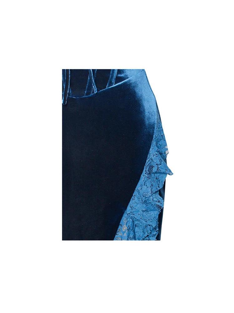 Velvet Lace Corset Lace Split Maxi Dress