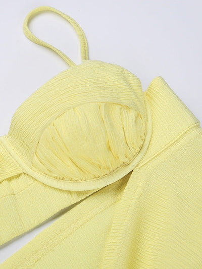 Yellow Spaghetti Strap Drawstring High Split Dress
