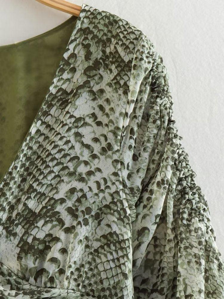 Spring Animal Print Pleated Mini Dress