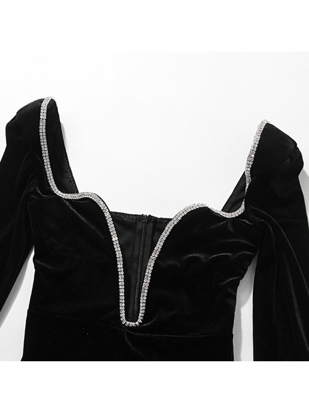 Deep V Neck Plunge Sheath Black Gold Velvet Backless Dress