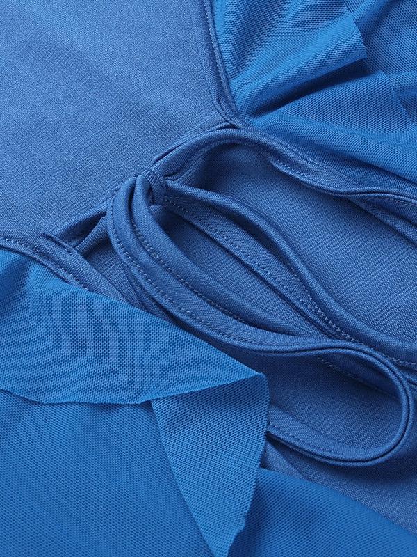 V Neck Ruffle Long Sleeves Bodycon Short Dress