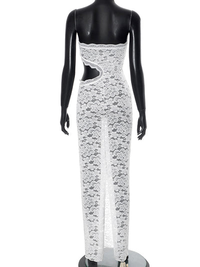 Backless Tube Lace Hollow Out Cutout out Slim Fit Dress