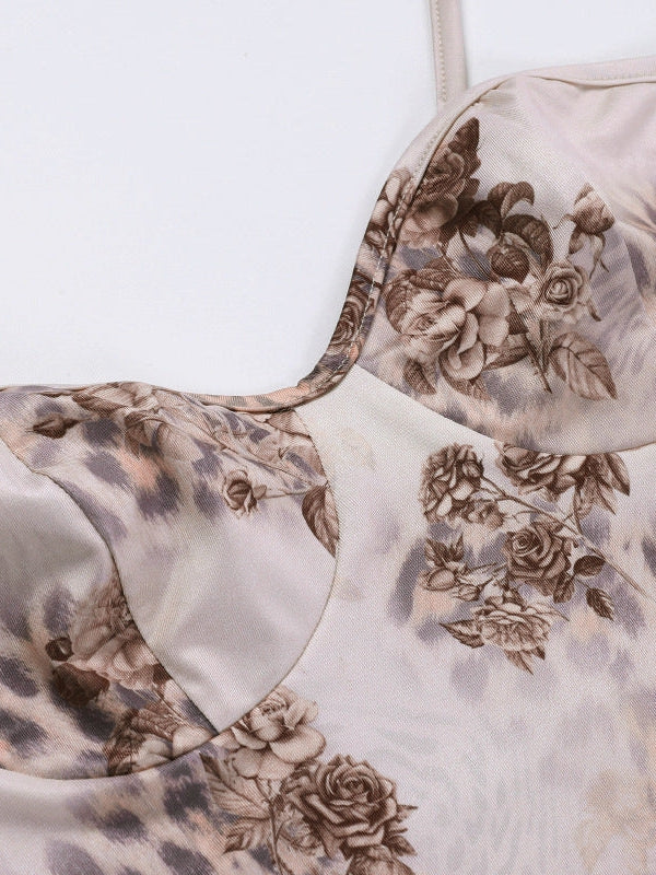 Floral Print Sweetheart Neck Maxi Dress