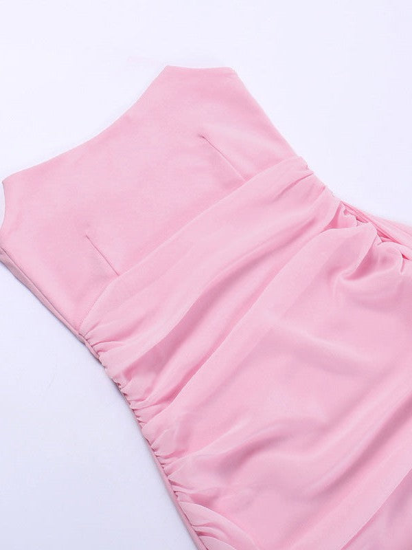 Pink Tube Top Mesh Ribbon Bodycon Dress