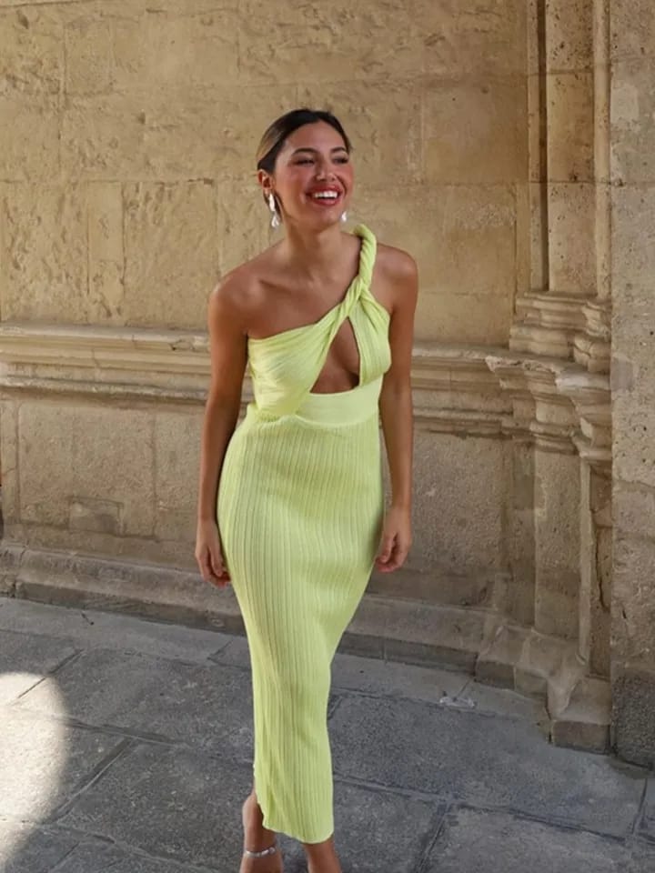 Green One Shoulder Asymmetric Dress