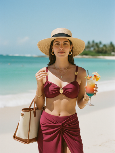 Marbella 3 Piece Bikini Swimsuit Set with Sarong Skirt