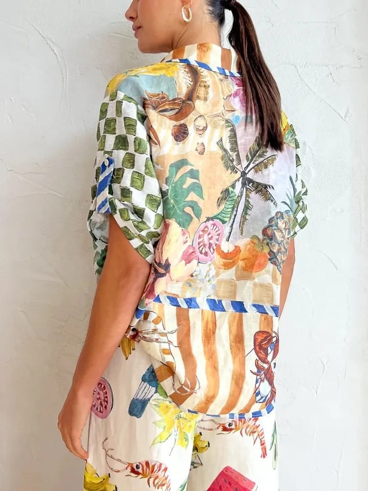 Tropical Printed Shirt & Pants Coord Set