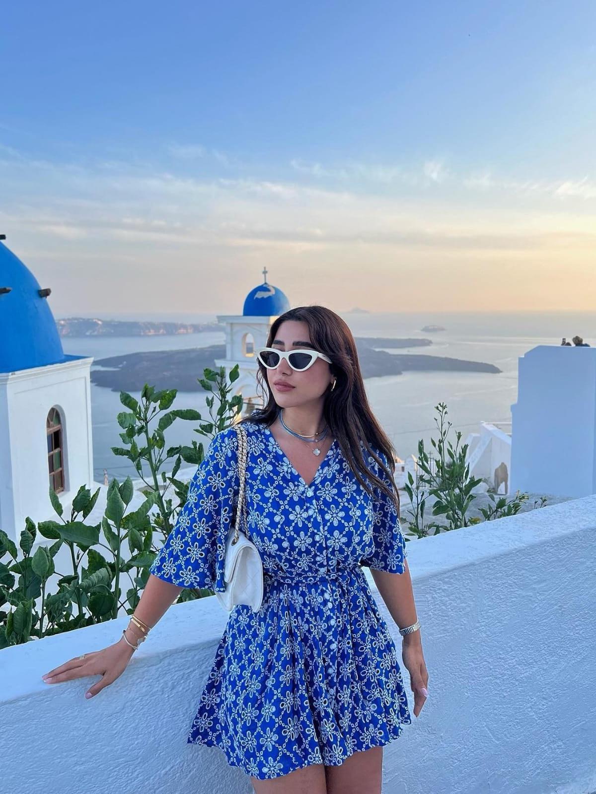 Blue Embroidered Short A Line Dress