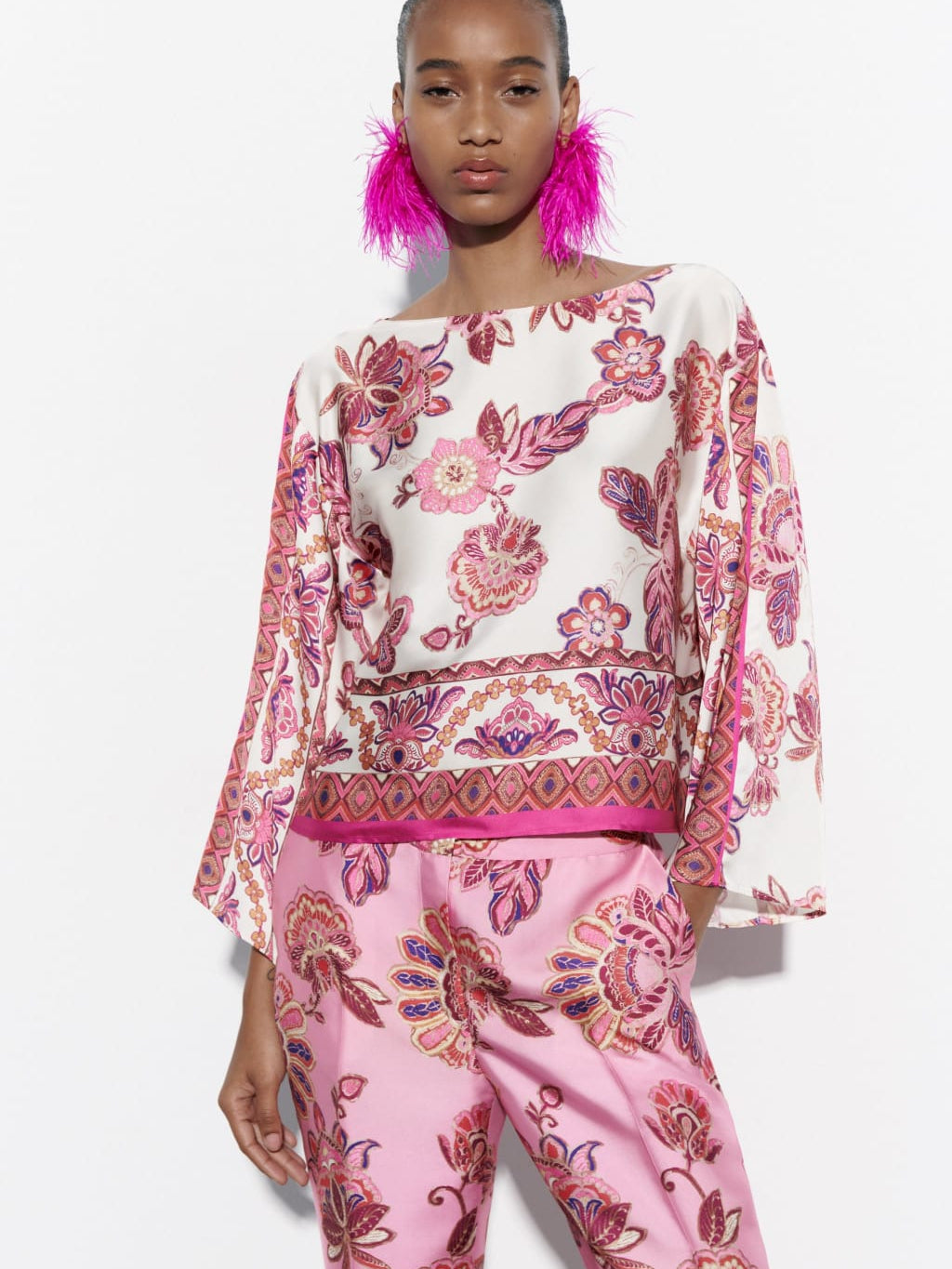 Floral Print Shirt Top & Pants Coord Set