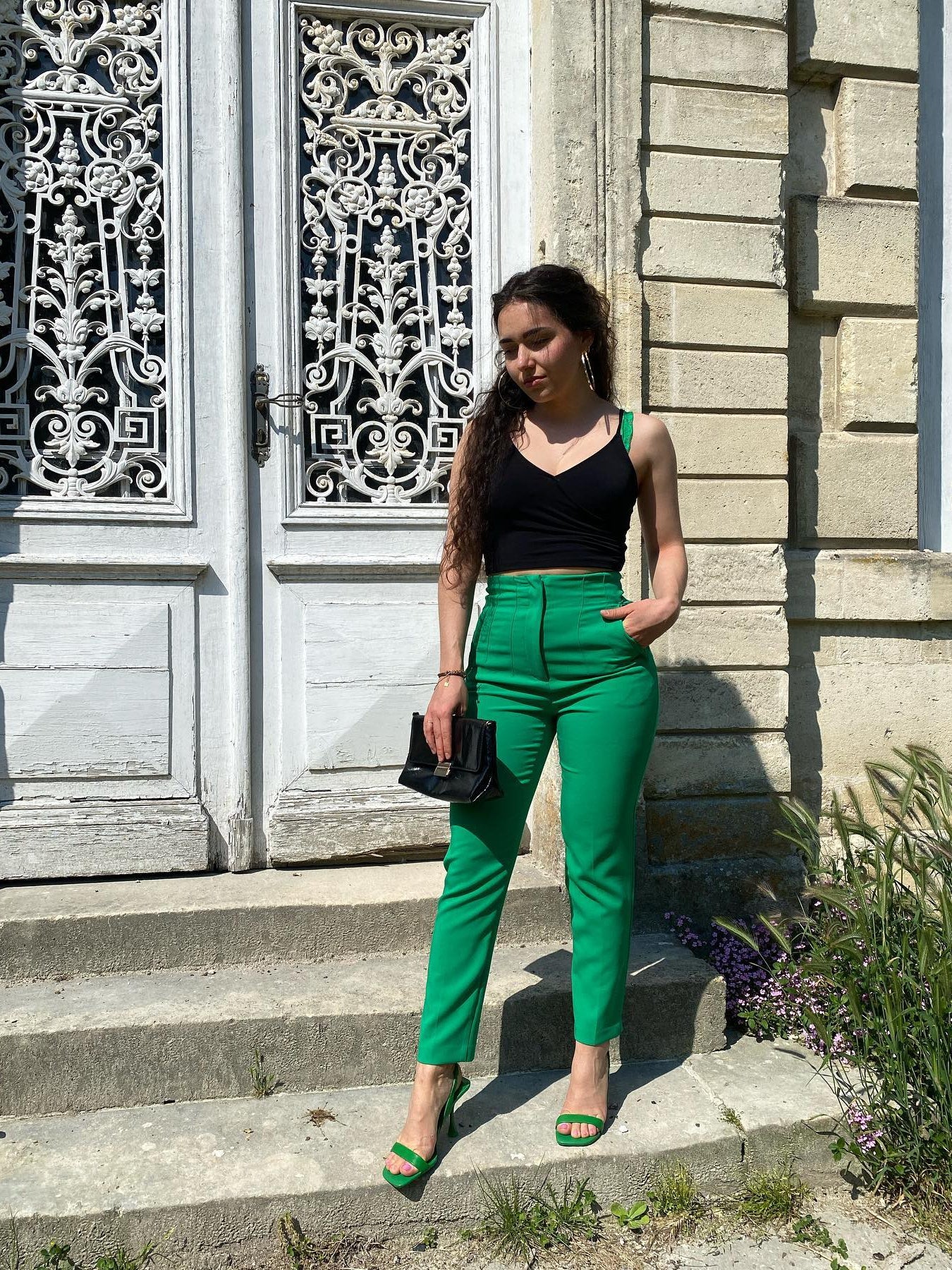 Green High Waist Ankle Length Pants