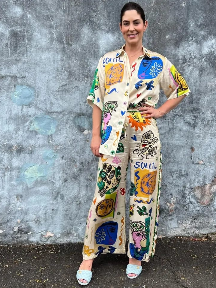 Abstract Print Shirt & Pants Co-ord Set