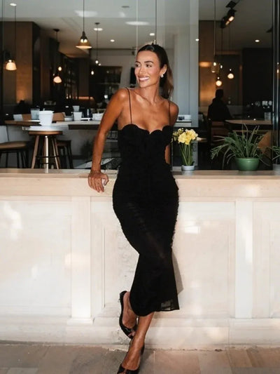 Keara Applique Spaghetti Strap Ruched Dress