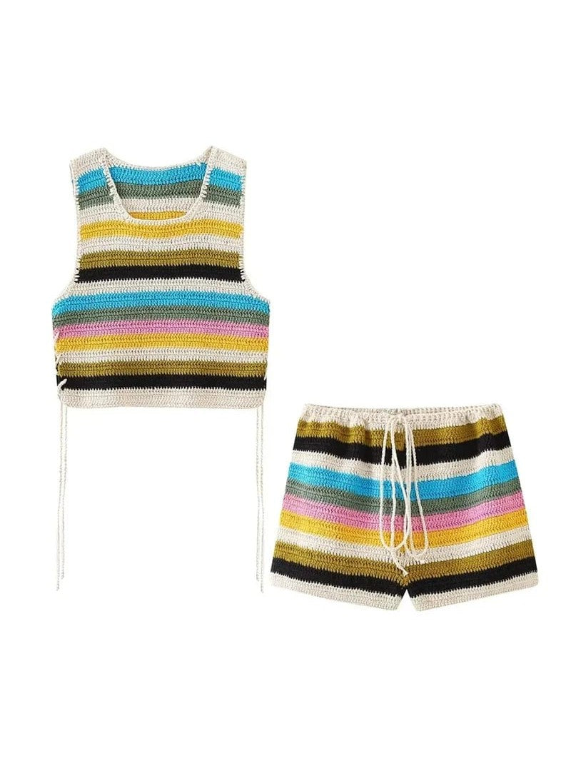 Knitted Crochet Top & Shorts Coord Set