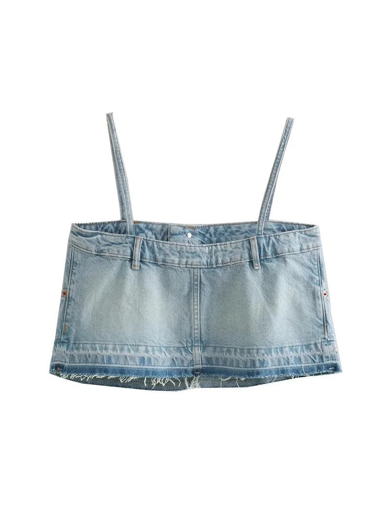 Spaghetti Strap Cami Denim Crop Top