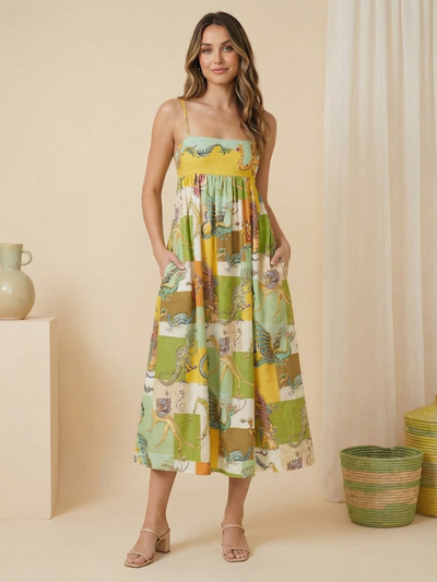 Tropical Print Midi Sundress Beach Dress