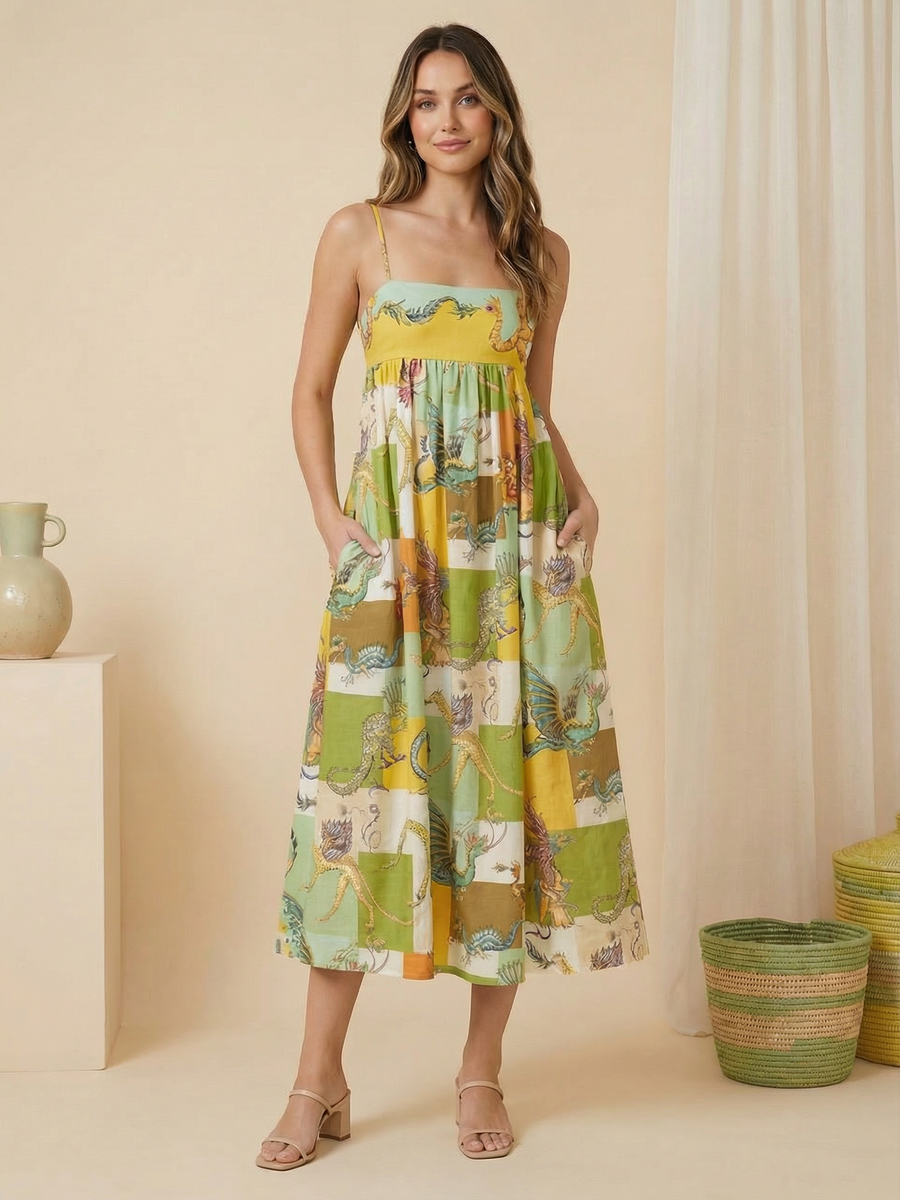Tropical Print Midi Sundress Beach Dress