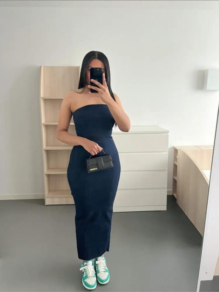 Denim Off Shoulder Tube Dress