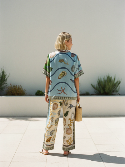 Summer Octopus Shell Print Shirt & Pants Coord Set