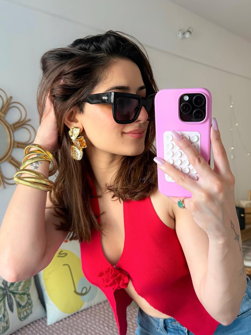 Halterneck Flower Applique Cutout Top