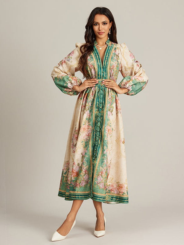 Floral Print V Neck Maxi Dress