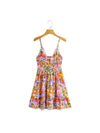 Bow Print High Waist Backless A- line Floral Dress