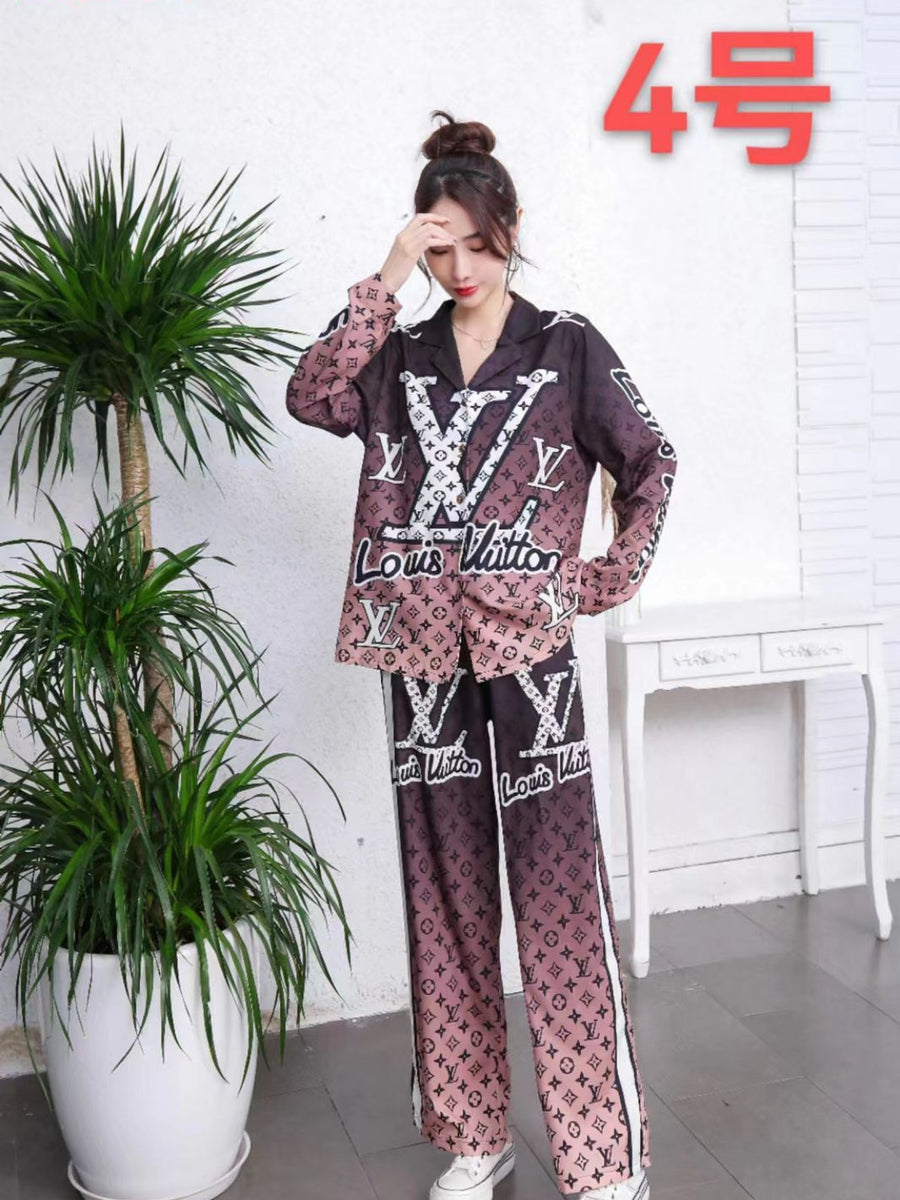 Print L V Shirt & Wide Leg Pants Coord Set