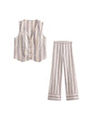 Striped Linen Waist Coat Vest & Pants Coord Set