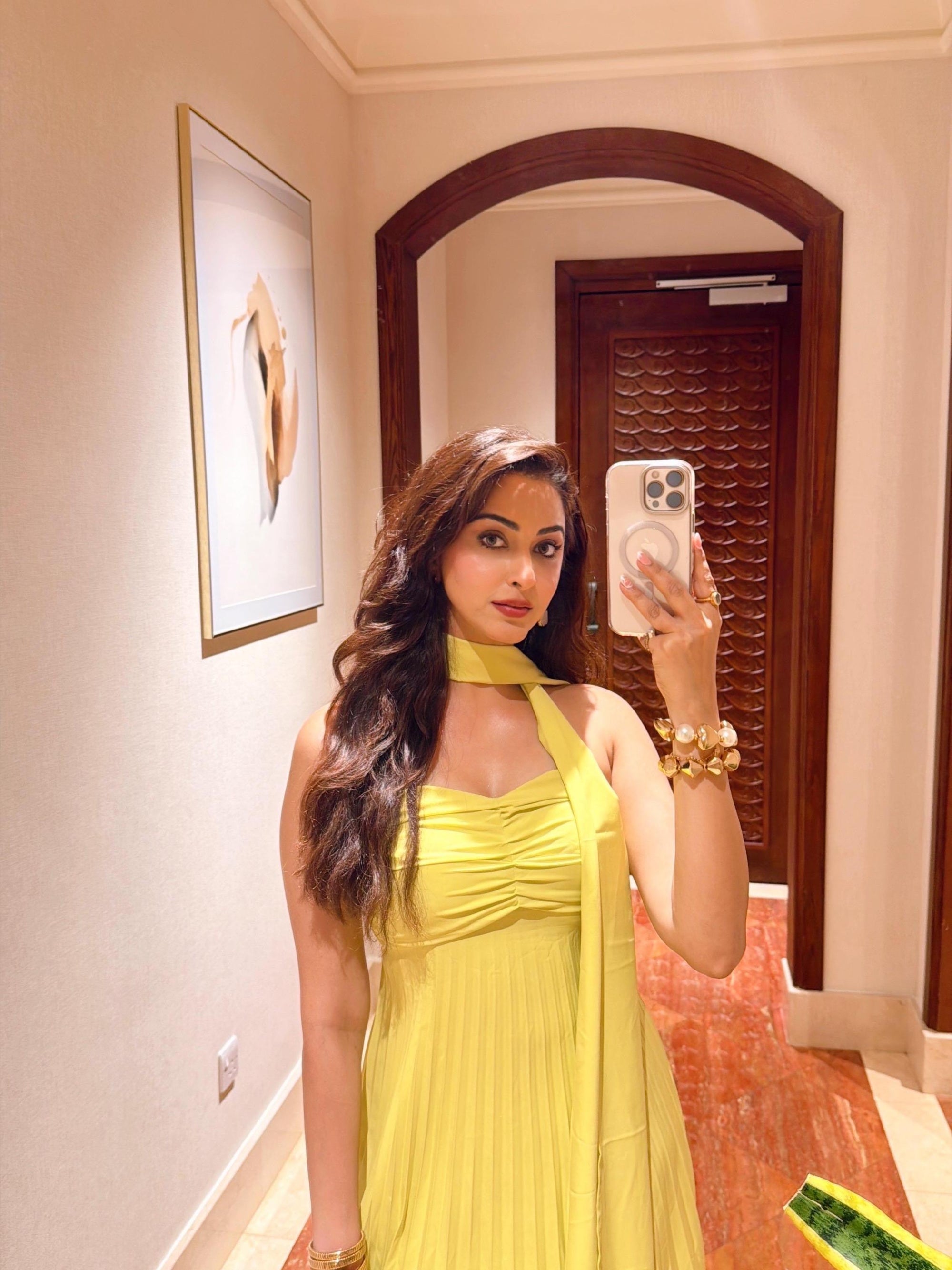 Krema Pleated Tube Maxi Dress with Scarf