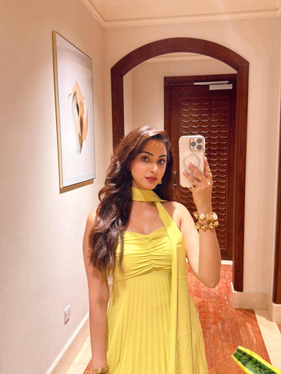 Krema Pleated Tube Maxi Dress with Scarf