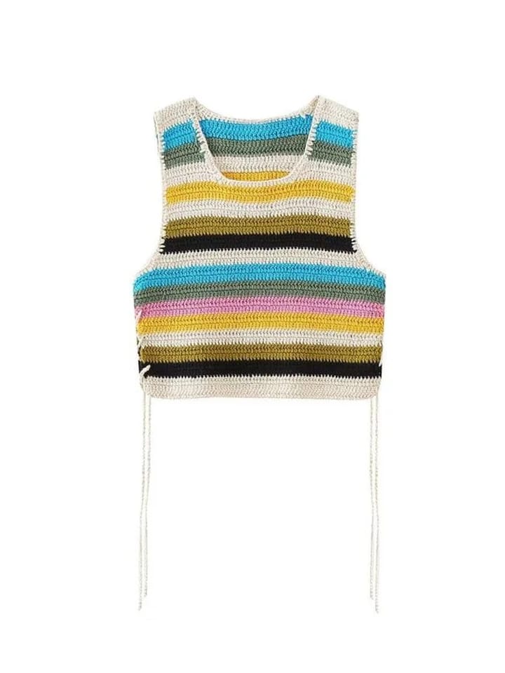 Zara Striped Co-Ord Set Crochet Knit Pants And Tunic New S