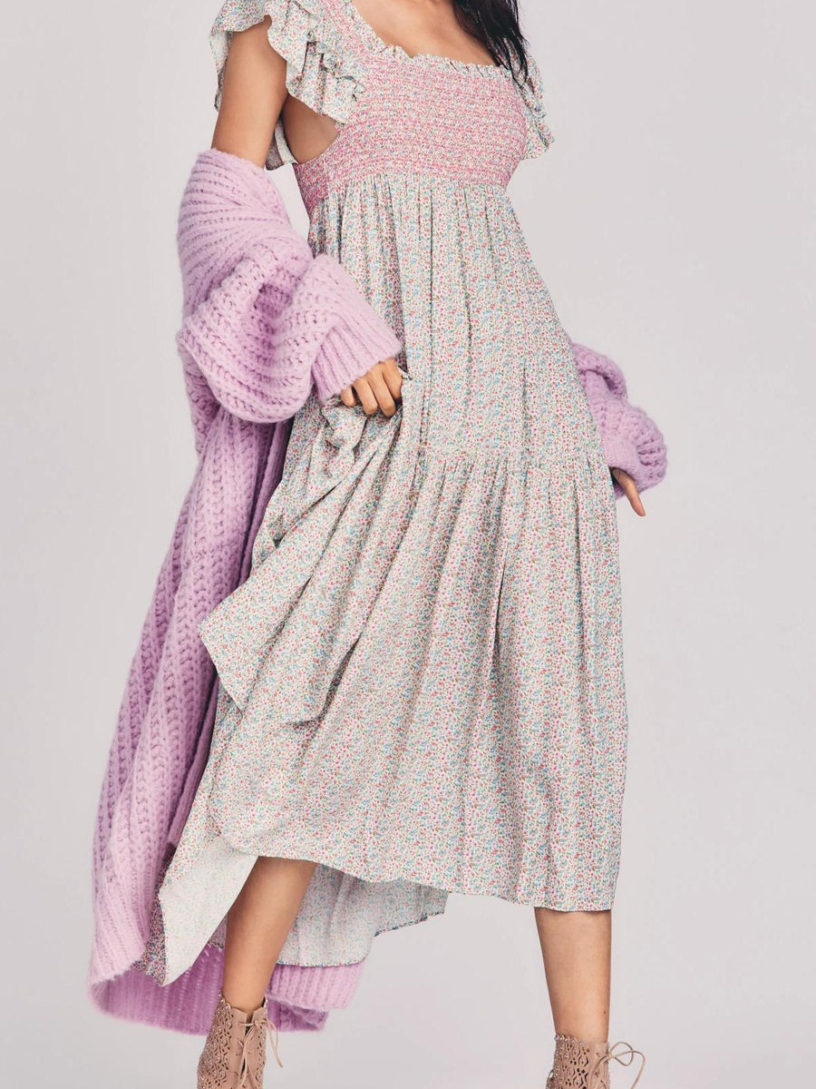 Ruffle Smocked Floral Swing Dress