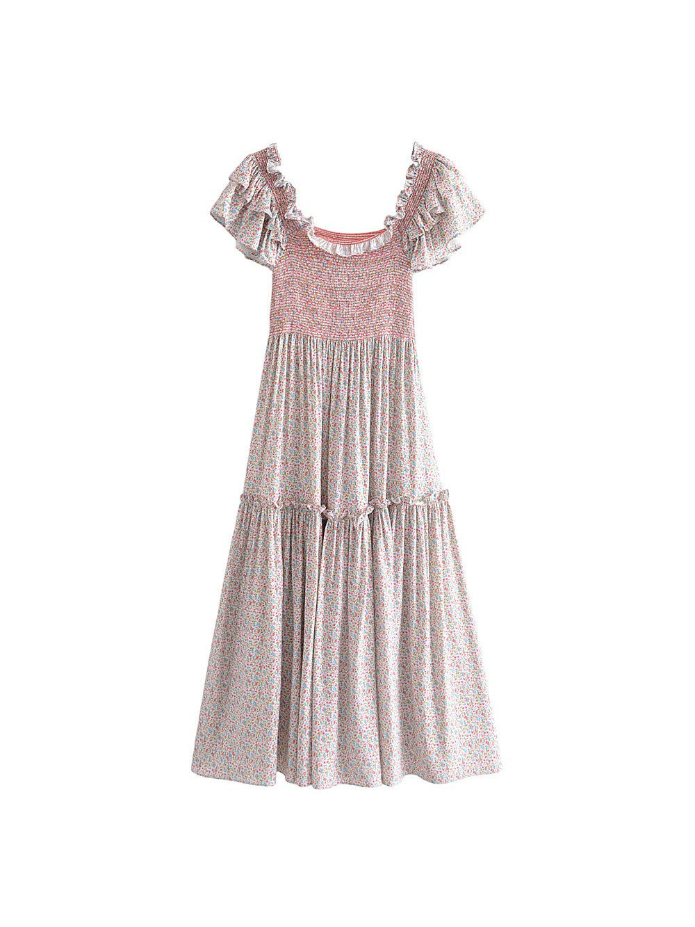 Ruffle Smocked Floral Swing Dress