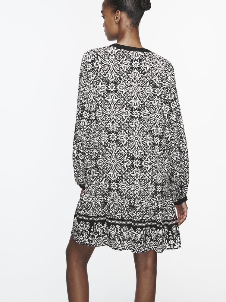 Contrast Piping Vintage Floral Dress