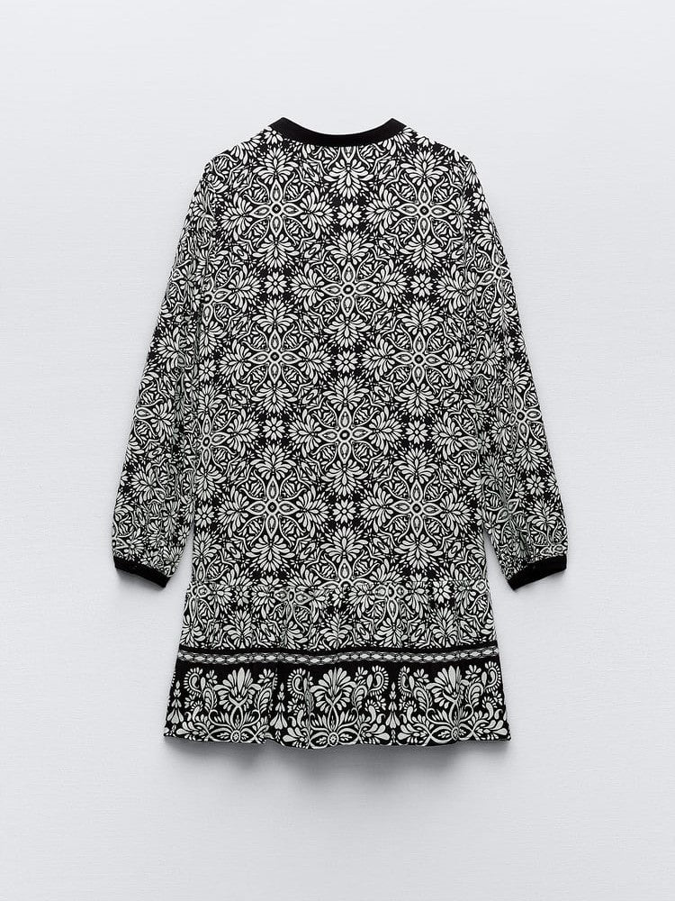 Contrast Piping Vintage Floral Dress