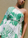 Green Floral Print One Shoulder Maxi Dress with Belt